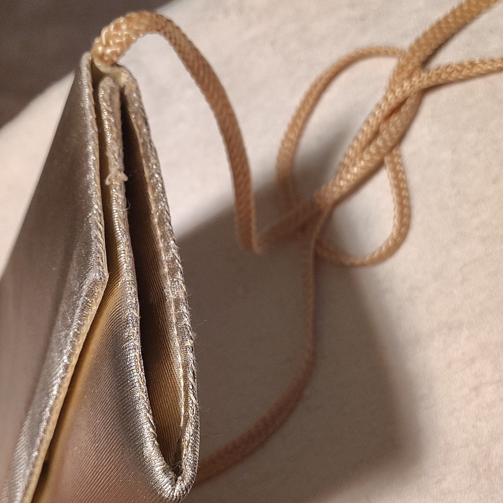 Metallic Gold Purse, Snap Shut And Open Compartment With Pocket, Strap - Picture 7 of 7